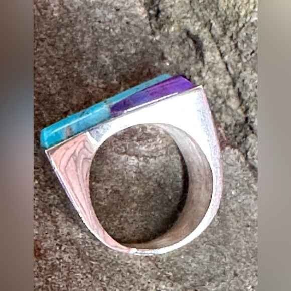 RING JAY KING DTR Sterling Turquoise, Raw Amethyst Handmade Southwestern 5493 - Picture 2 of 10